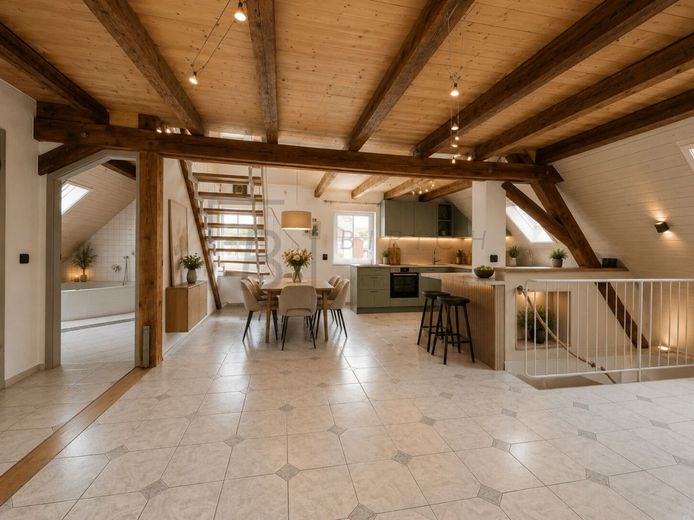 Galeriewohnung im Fachwerkstil - 5 Zimmer mit Loftcharakter &amp; 2 Stellplätzen – Wohnbeispiel mit virtueller Möblierung