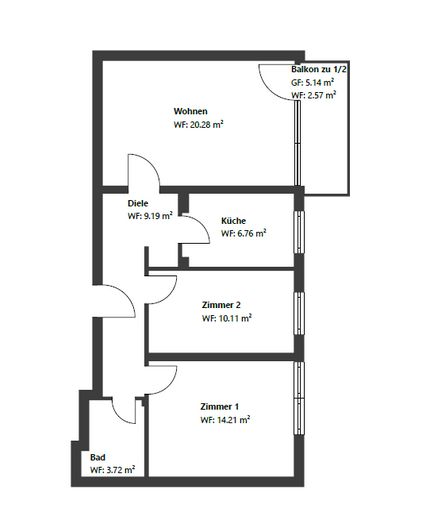 No commission: new, modernized 3-room apartment with southeast-facing balcony – Grundriss