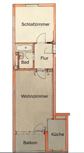 Für Kapitalanleger | Vermietete helle 2,5-Zimmer Wohnung mit Balkon und Potential – Grundriss (beispielhaft)
