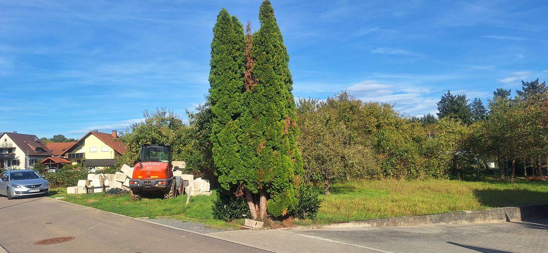 Bagger auf Grundstück
