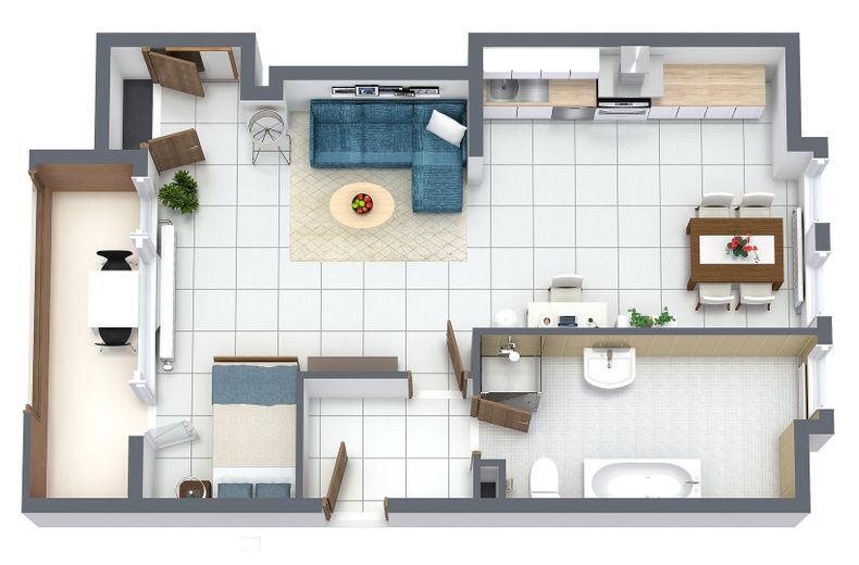 Prachtig appartement op de zolderverdieping met grote loggia, parkeerplaats in rustige ligging en ca. 6 % rendement – 3D Grundriss