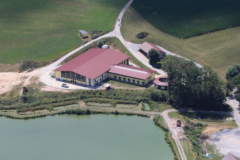 Centro ippico senza provvigioni sul lago con maneggio coperto, campo da equitazione e 15 box per cavalli – Luftbild