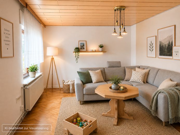 131 m² für Ihre Familie: 4 Schlafzimmer, 2 Bäder, 2 Garagen und keine Käuferprovision – Wohnzimmer