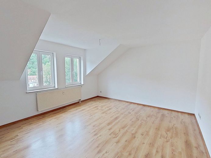 Büyük gün ışığı alan banyoya sahip, samimi 2 odalı çatı katı dairesi – Ansicht I: Wohn- und Esszimmer