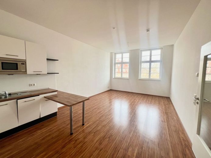 PROVISIONSFREI - BEZUGSFREIE 2-RAUMWOHNUNG MIT EINBAUKÜCHE – Blick ins Wohnzimmer