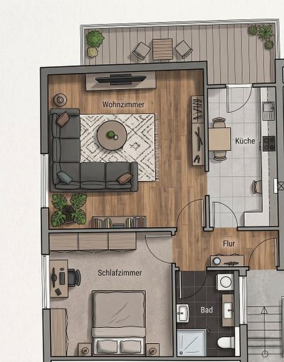 Świeżo wyremontowane & ciepło sieciowe: 2-pokojowe mieszkanie na poddaszu z balkonem południowym i widokiem na pola w Brühl-Rohrhof – Grundriss (KI-bearbeitet)