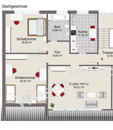 Gerenoveerd 3-kamerappartement op een rustige en centrale locatie – Grundriss 3. OG