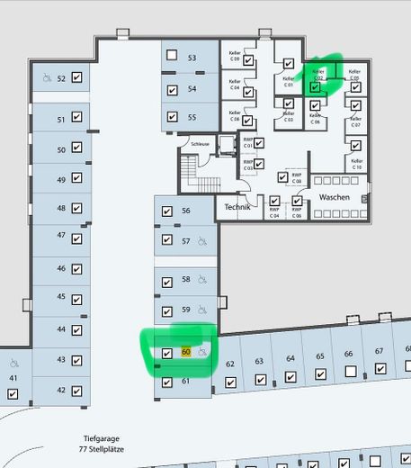 Modern 122 m² ground-floor apartment suitable for people with mobility impairments, with 250m² garden in Ludwigshafen-Melm – Lageplan Parkplatz und Kelle
