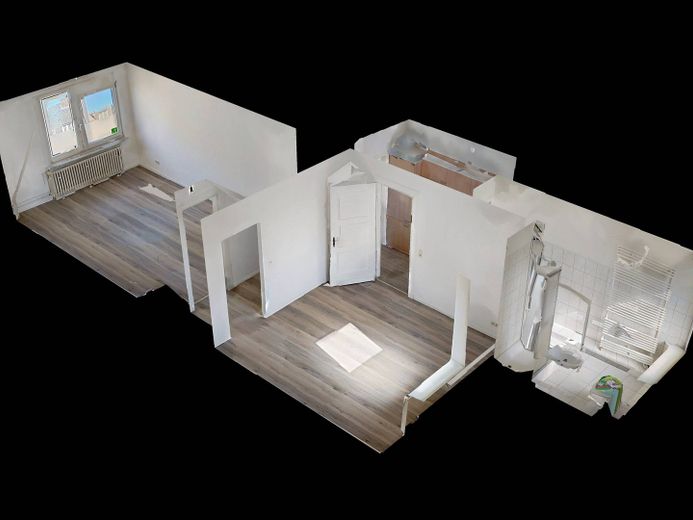 Aynı anda merkezi ve sakin: Neumünster'de aydınlık, kullanışlı 2 odalı çatı katı dairesi – 3D-Ansicht Grundriss