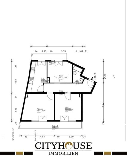 CITYHOUSE: Zentrale 3 Zimmer Wohnung in der Südstadt mit zwei Balkonen, Keller und separater Garage – Grundriss 3 OG