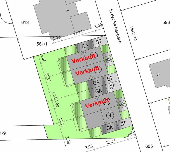 Nur noch 1 Haus verfügbar: KfW-40 QNG-Familienhaus mit Garten in Gau-Algesheim – Lageplan Häuser 1 bis 4