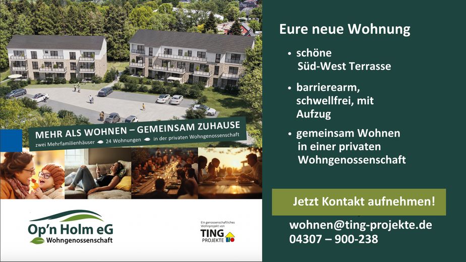 Op'n Holm - 4-Zimmer - Süd-West-Terasse - private Wohngenossenschaft – Expose anfordern