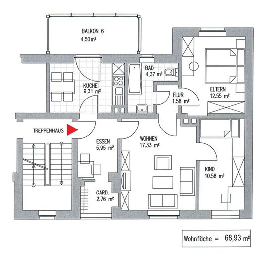 AB 01.06.2026  WAHREN + 3 RAUM WOHNUNG + 2.OG + BALKON – Grundriss