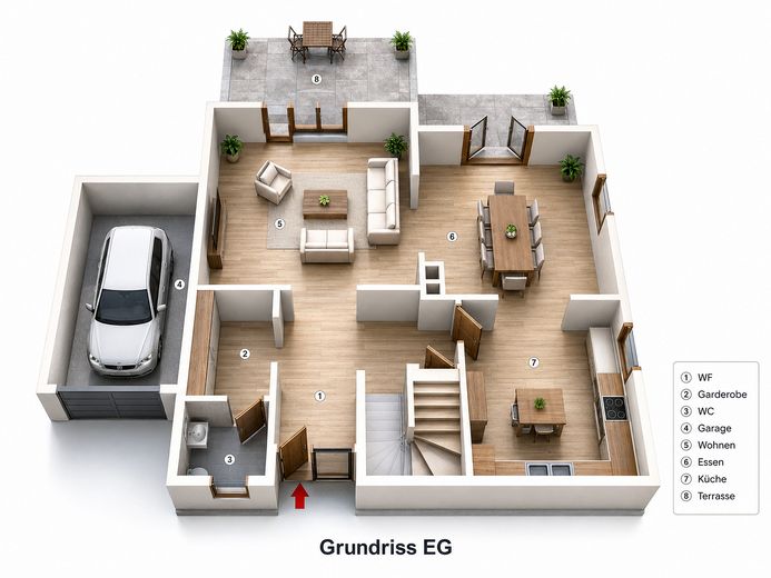 Well-maintained detached house with garden for rent in Seubersdorf – Grundriss Erdgeschoss