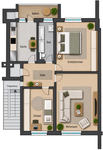 3- Zimmer Wohnung mit Balkon – Grundriss