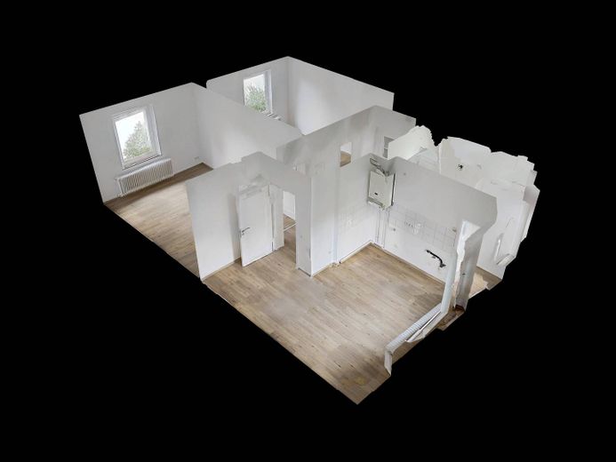Büyük oturma mutfağına sahip aydınlık 2 odalı daire – 3D-Ansicht Grundriss