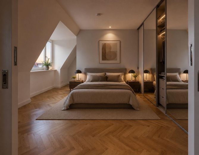 Provisionsfrei: Außergewöhnliche Dachgeschosswohnung mit Blick über Berlin und toller Dach-Terrasse – Schlafzimmer 2 KI