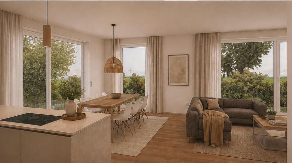 Provisionsfreier Neubau im Rheingau - hochwertige DHH mit Garten, Carport und ausgebautem Dach – Visualisierung Wohnen / Essen