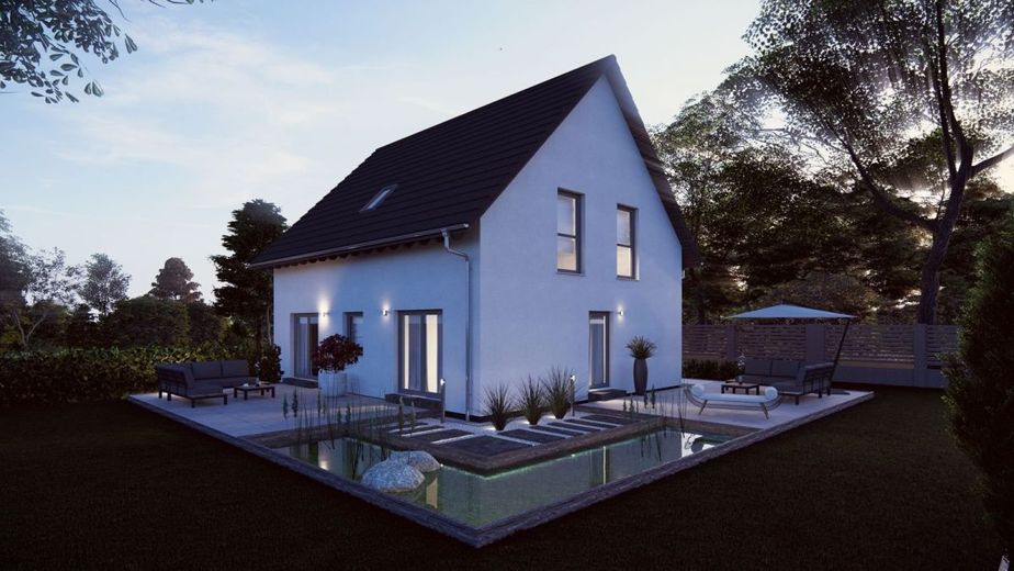 MODERN UND KOMFORTABEL WOHNEN UNTER EINEM DACH – Ansicht Garten Abend