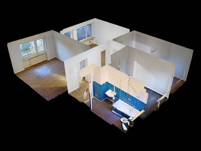 BALKONLU ve gün ışığı alan banyolu geniş 3 odalı daire – 3D-Ansicht Grundriss