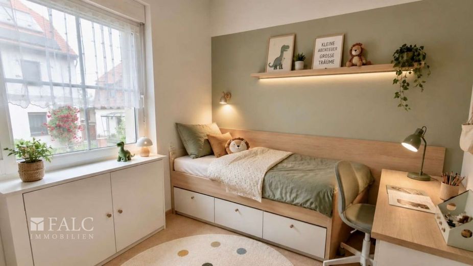 Familienhaus mit Gartenidylle sucht neue Ideen und frischen Glanz – KI gestagt ehemalige Küche  im OG zum Kinderzimmer