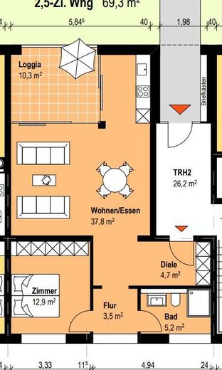 Exklusive 2,5-Zimmer Wohnung (70 m²) mit Eck-Loggia 🌿EG & Blick ins Grüne🌿 – Foto 6