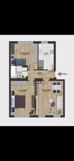 Frisch kernsanierte 3-Zimmer-Wohnung in Nürnberg | 67 m² | Garage im Innenhof – Grundriss