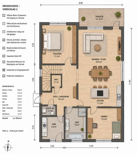 Casa per più generazioni con due unità abitative separate – Beispiele Grundriss EG