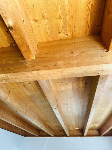 Mehr Raum fürs Leben in Landshut – individuelles Architektenhaus im MünchnerVerkehrsVerbund – Gartenebene Holzbalkendecke