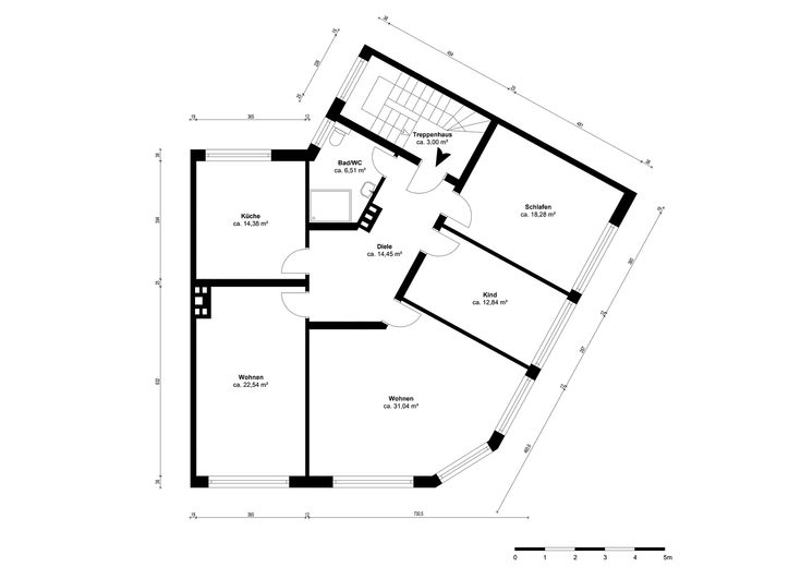 Completely renovated 4-room apartment, approx. 120 m², at Dellplatz Duisburg – – Grundriss mit Quadratmetern