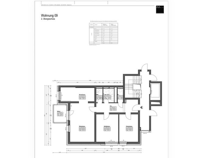 एबरबाख में 3 कमरों का अपार्टमेंट – Grundriss Wohnung 9 im 2. OG