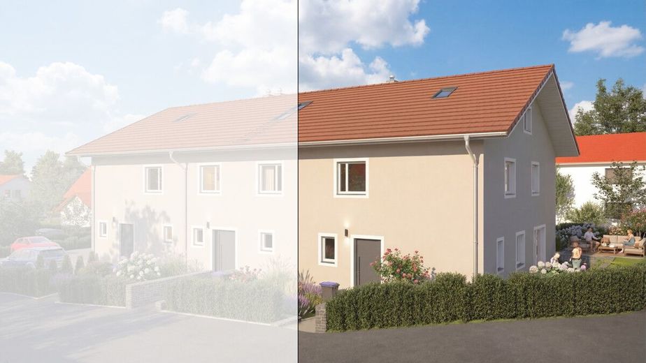 Exklusives Eckgrundstück: Lichtdurchflutetes Neubau-Reihenendhaus in Obing – Straßenansicht