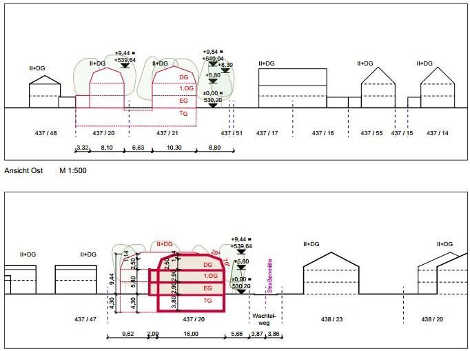 Filetgrundstück in Waldtrudering 1.098 m² GF für 2 MFH | Genehmigter Bauvorbescheid | PROVISIONSFREI – Genehmigte Bebauung (Seite)