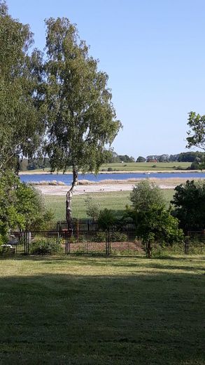 Inselidyll mit Boddenblick: Großes Grundstück & Ferienhaus-Potenzial auf Rügen – Garten mit Boddenblick 