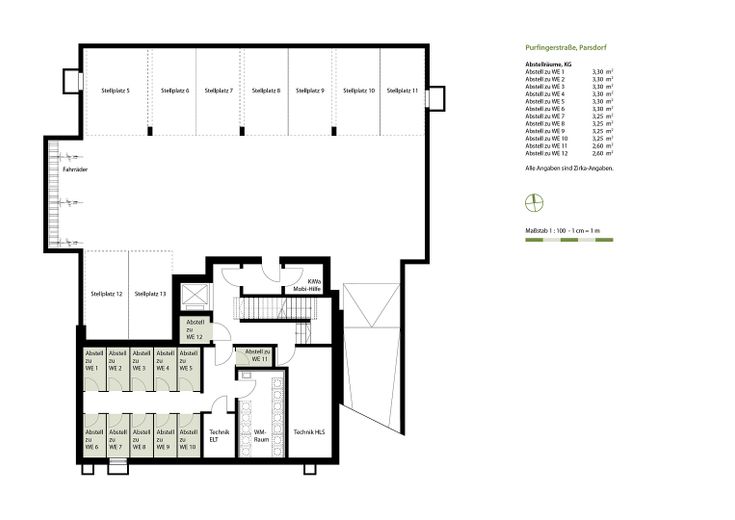 Bezugsfertig: Neubau DG Wohnung mit Balkon + EBK in Parsdorf bei München | KfW-40-QNG - WE 12 – Grundriss TG und Keller