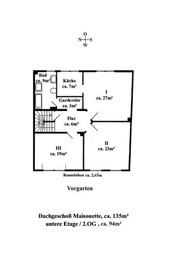 Maisonette mit Dachterrasse in centrumsnaher Anliegerstrasse – Grundriss untere Ebene (2.OG)