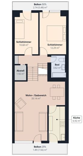 Ruhige 3-Zimmer-Maisonette mit Fernblick, Südbalkon, Loggia und 2 TG-Stellplätzen – Grundriss