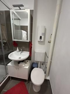 Ankastre mutfaklı, duş banyolu, balkonlu, otoparklı daire; BER ve Freie Universität Berlin yakınında – Waschbecken und Toilette