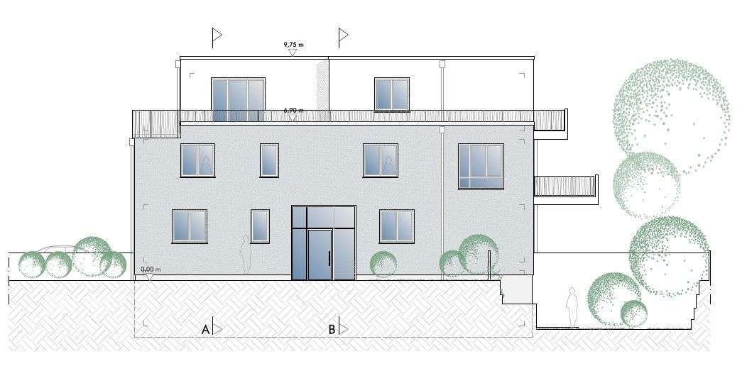 3 Zi.-Whg im EG mit Gartenanteil / Grundriss variabel / mit Fahrstuhl – Ansicht Nordwest