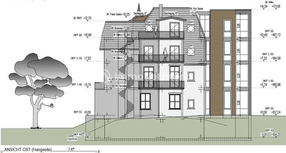 **außergewöhnliche, sanierte Jugendstilwohnung mit Aufzug &amp; Stellplatz in historischer Villa** – 3107_Ansicht Ost Kelterstr.185 Kreuzau