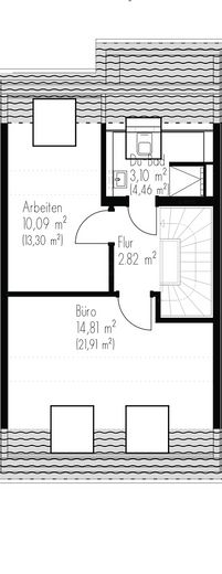 Erstbezug: A+ Neubau-Reihenhaus mit 6 Zimmern, Premiumküche, PV-Speicher & Garten – Grundriss Dachgeschoss