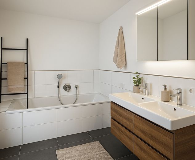 Exklusive Maisonette - Mietwohnung im Erdgeschoss für Familien! – Badezimmer (KI-Staging) 