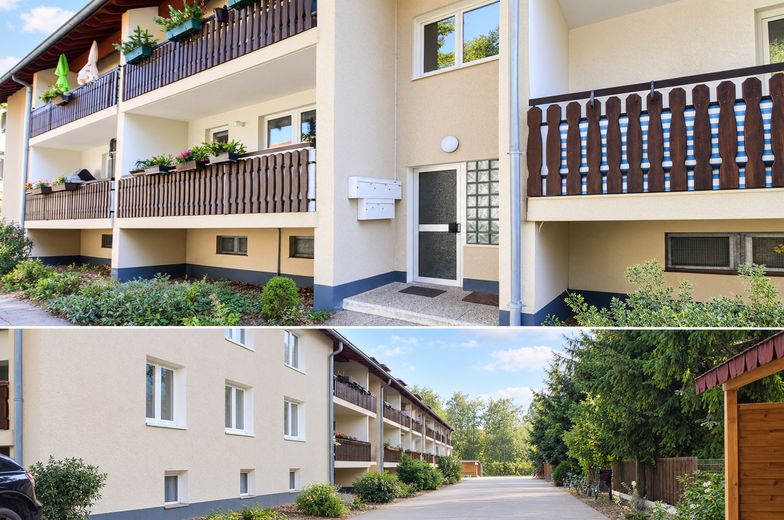 Wohninvestment–Verkauf einer Objektgesellschaft mit 58 Wohneinheiten in Blankenfelde-Mahlow – Hausansicht + Auffahrt