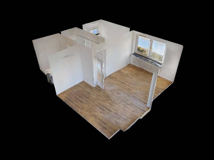 شقة فردية مع شرفة وإطلالة بعيدة – 3D-Ansicht Grundriss