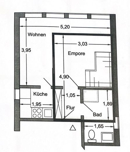 Wohnen im historischen Fachwerkhaus: möblierte 3-Zimmer-Wohnung 1 Min in die Innenstadt – Grundriss 1,5 Zimmer Wohnung