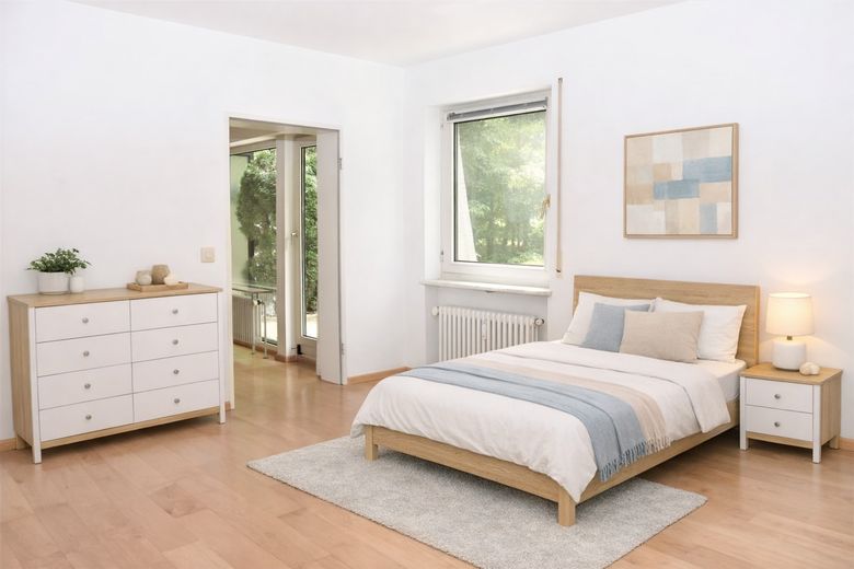 Menterschwaige: 3‑Zi.-Terrassenwohnung (117 m²) mit 200 m² Garten & TG – möbliert oder unmöbliert – Schlafzimmer