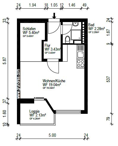 Disponibile da subito: appartamento ristrutturato e arredato di 1 locale con balcone in una posizione privilegiata di Mannheim – Grundriss