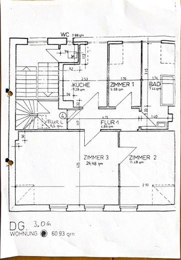 Preissenkung: Von Privat, 3 Zimmer mit 25 m² "Ausbaureserve" im DG zentrale Lage in FFM Höchst – Grundriss Wohnung