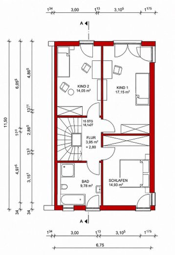 Großzügig wohnen - DHH in Waal – Ergänzung zu Grundriss OG