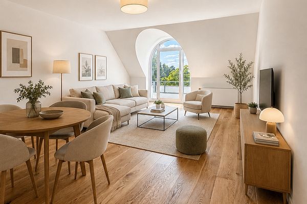 Stilvoll saniertes Dachgeschoss mit Rundbogen-Gauben und Balkon in Kirchrode